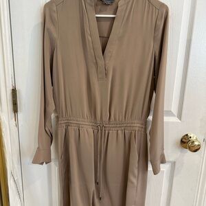 Vince Taupe Silk Long Sleeve Dress